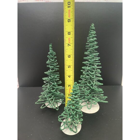 Vintage Dept 56 Village Frosted Zig-zag Trees Set of 3 Retired Green 5250-7 star - Picture 9 of 9